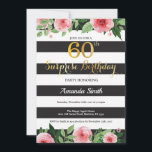 Surprise 60e anniversaire Invitation Femmes Floral<br><div class="desc">Surprise 60e anniversaire Invitation pour les femmes. Invitation de fête d'anniversaire noir et or. Parties scintillant or. Aquarelle rose Fleur Florale. Blancs et Noirs. Numérique imprimable. Pour plus de personnalisation,  cliquez sur le bouton "Customiser" et utilisez notre outil de conception pour modifier ce modèle.</div>