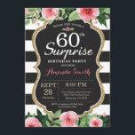 Surprise 60e anniversaire Invitation Femmes Floral<br><div class="desc">Surprise 60e anniversaire Invitation pour les femmes. Invitation de fête d'anniversaire noir et or. Parties scintillant or. Aquarelle rose Fleur Florale. Blancs et Noirs. Tableau de bord. Numérique imprimable. Pour plus de personnalisation,  cliquez sur le bouton "Customiser" et utilisez notre outil de conception pour modifier ce modèle.</div>