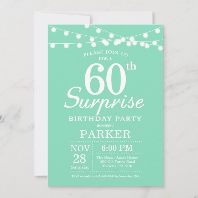 Surprise 60e anniversaire Invitation Mint Green (Devant)