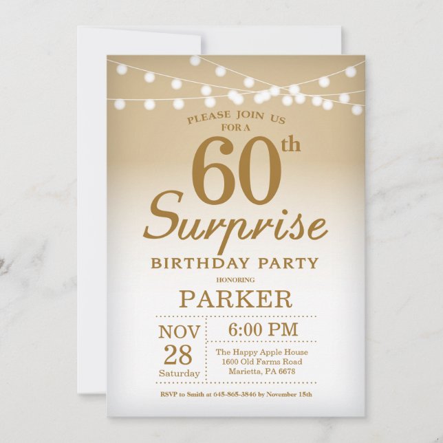 Surprise 60e anniversaire Invitation Or (Devant)