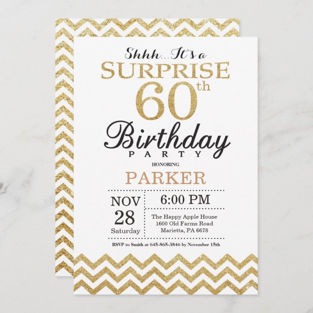 Surprise 60e anniversaire Invitation Parties scint (Devant / Derrière)