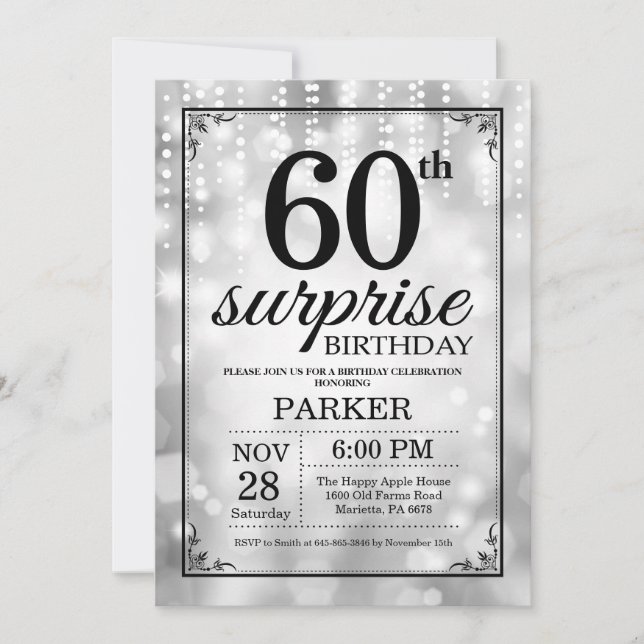 Surprise 60e anniversaire Invitation Parties scint (Devant)