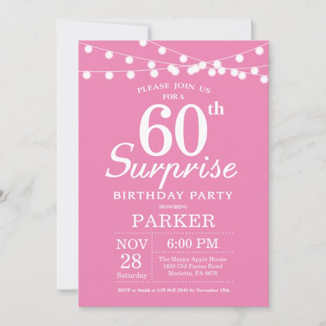 Surprise 60e anniversaire Invitation rose (Devant)