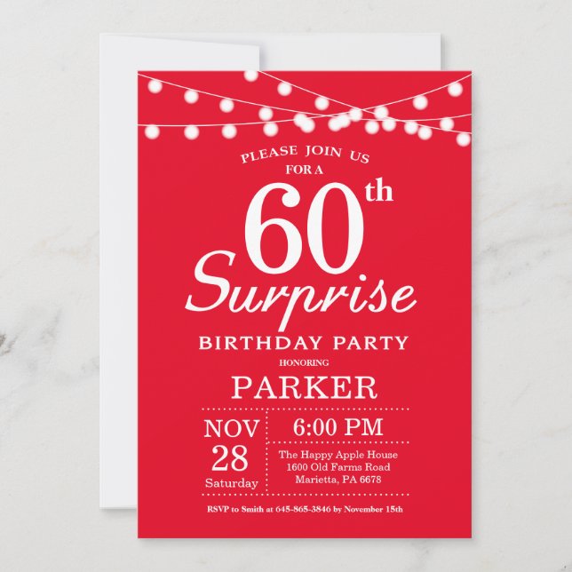 Surprise 60e anniversaire Invitation Rouge (Devant)