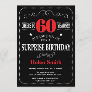 Surprise 60e anniversaire Invitation Rouge et Noir