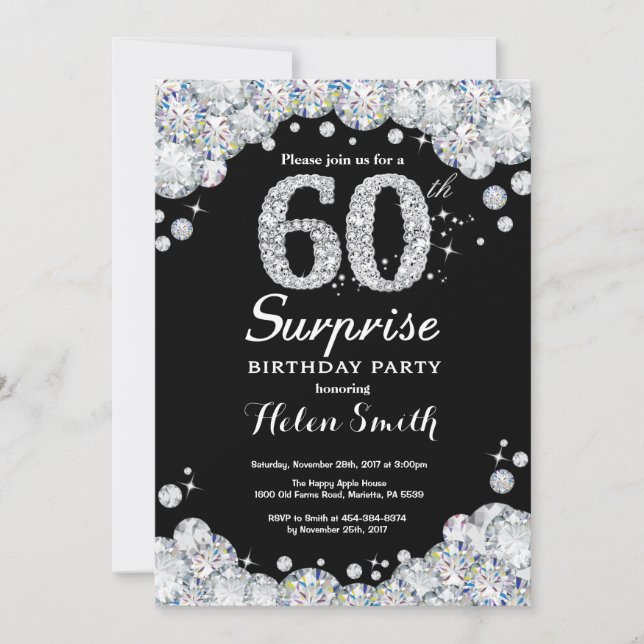 Surprise 60e anniversaire Invitation Silver Diamon (Devant)