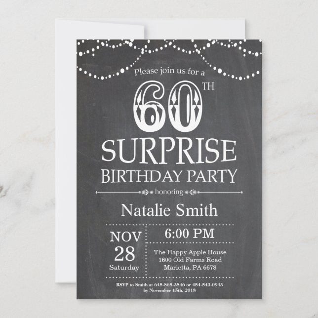 Surprise 60e anniversaire Invitation Tableau de bo (Devant)