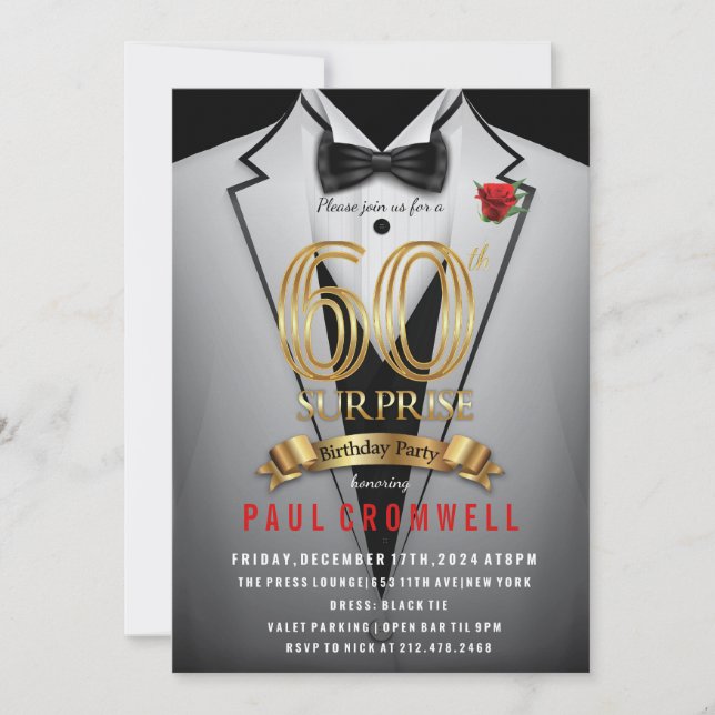 Surprise 60e anniversaire Tuxedo Invitation (Devant)
