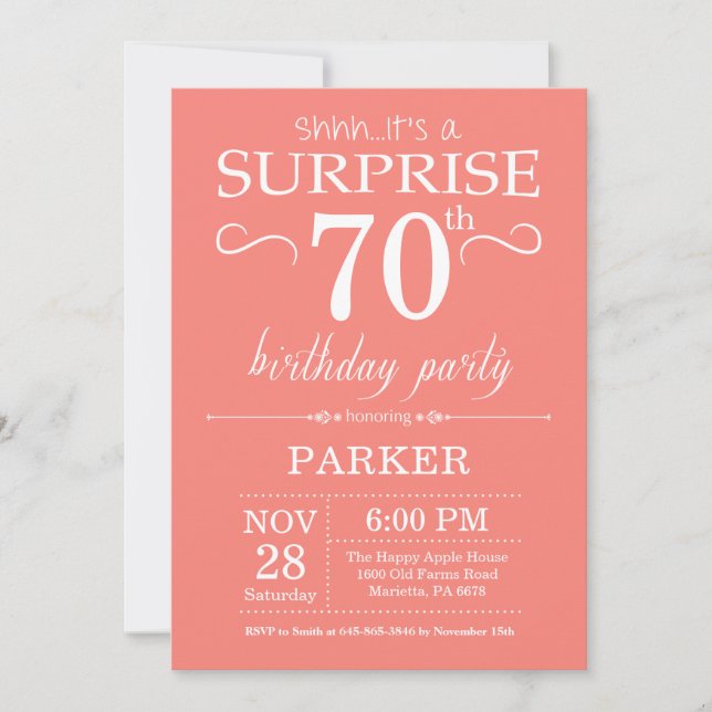 Surprise 70e anniversaire Invitation Coral (Devant)