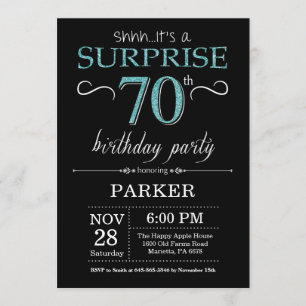 Surprise 70e anniversaire Invitation Noir et Turqu