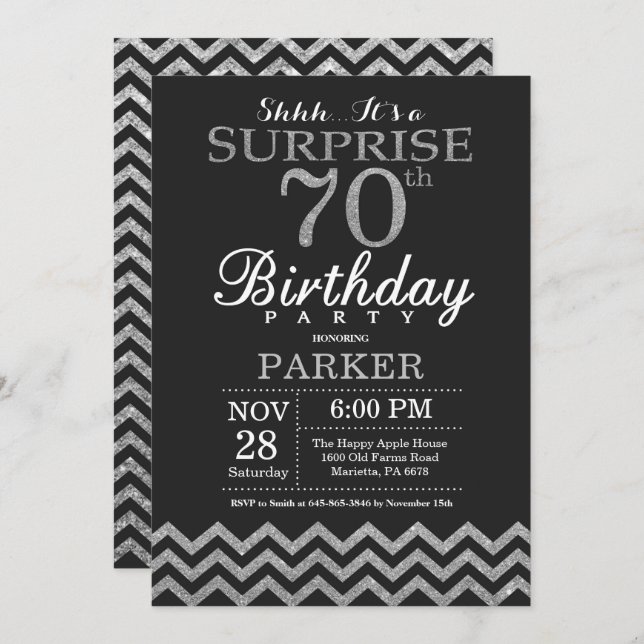Surprise 70e anniversaire Invitation Parties scint (Devant / Derrière)