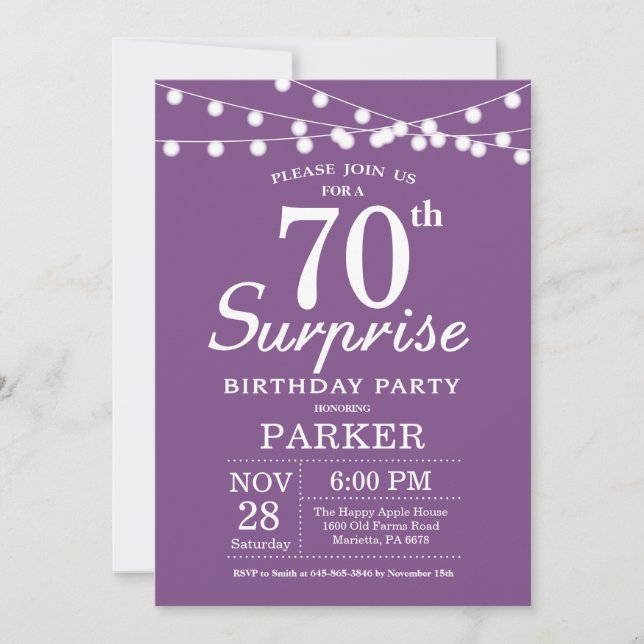 Surprise 70e anniversaire Invitation Purple Lavend (Devant)