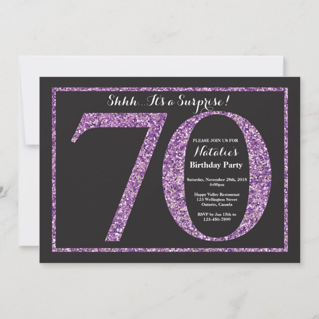 Surprise 70e anniversaire Invitation Purple Partie (Devant)