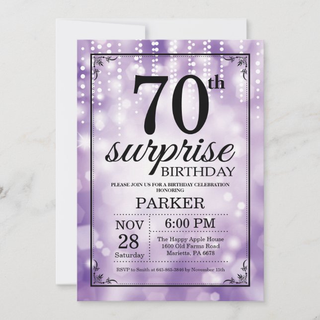 Surprise 70e anniversaire Invitation Purple Partie (Devant)