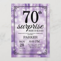 Surprise 70e anniversaire Invitation Purple Partie