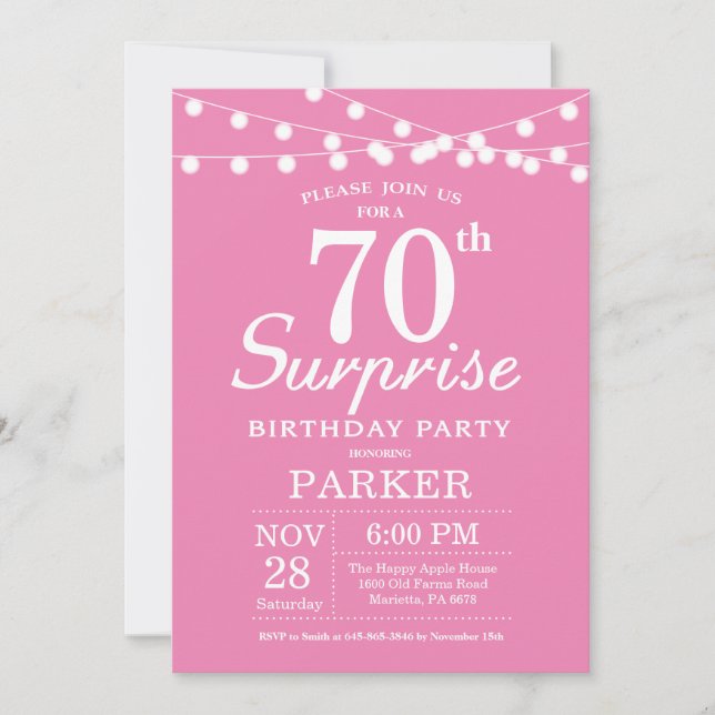 Surprise 70e anniversaire Invitation rose (Devant)