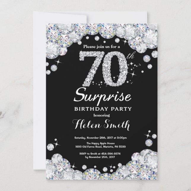 Surprise 70e anniversaire Invitation Silver Diamon (Devant)