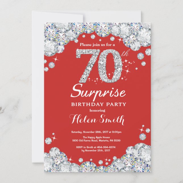 Surprise 70e anniversaire Invitation Silver Diamon (Devant)