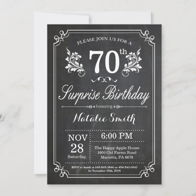Surprise 70e anniversaire Invitation Tableau de bo (Devant)