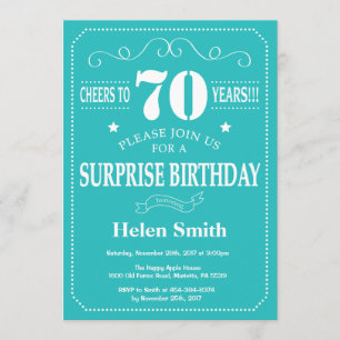 Surprise 70e anniversaire Invitation Turquoise et 