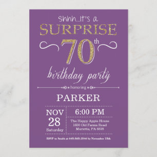 Surprise 70e anniversaire Invitation violet et or