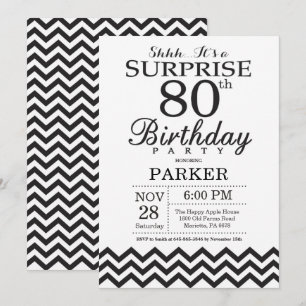 Surprise 80e anniversaire Invitation Black Chevron