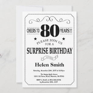 Surprise 80e anniversaire Invitation noir et blanc