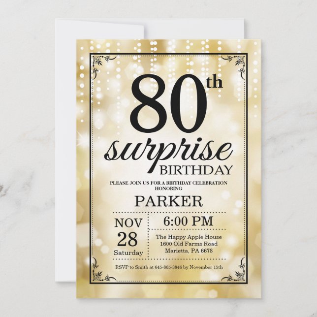 Surprise 80e anniversaire Invitation Parties scint (Devant)