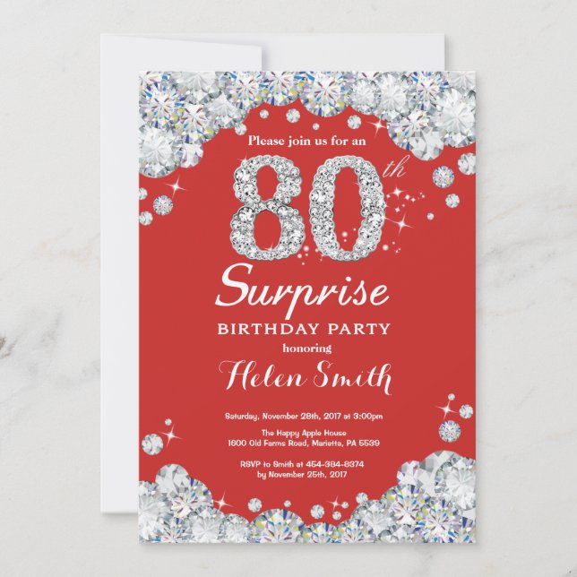 Surprise 80e anniversaire Invitation Silver Diamon (Devant)