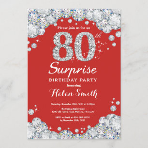 Surprise 80e anniversaire Invitation Silver Diamon