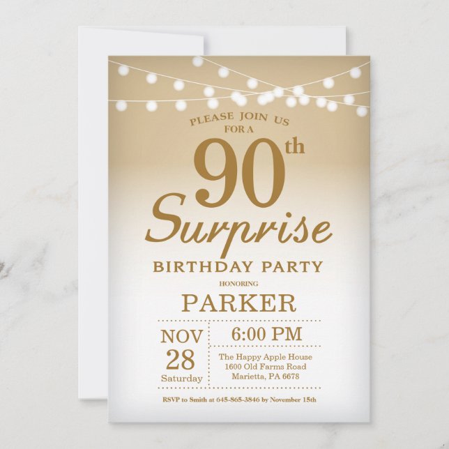 Surprise 90e anniversaire Invitation Gold (Devant)