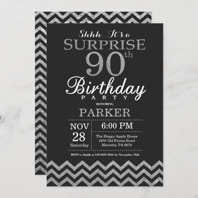 Surprise 90e anniversaire Invitation Parties scint (Devant / Derrière)