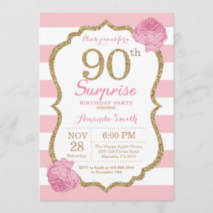 Surprise 90e anniversaire Invitation rose et or