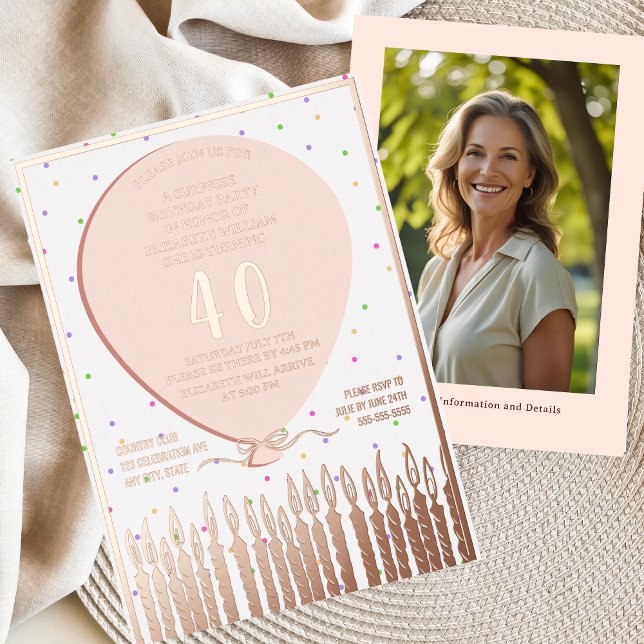 Surprise Anniversaire Foil Invitation 40th Pink (Créateur téléchargé)