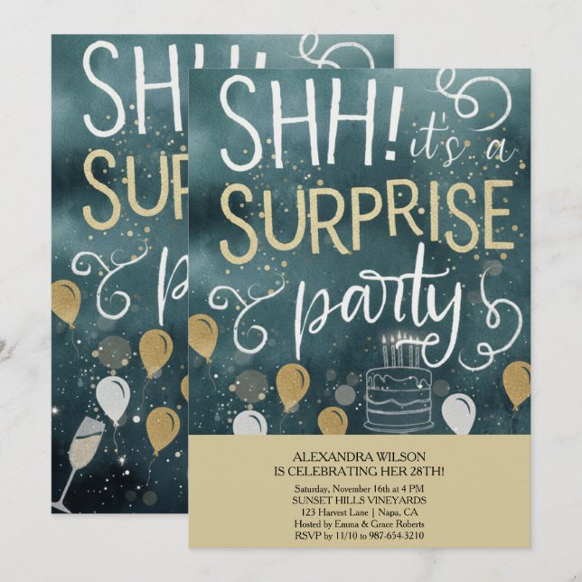 Surprise Birthday Party Invitation (Devant / Derrière)