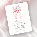 SURPRISE BUDGÉTAIRE 60e anniversaire Invitation ro<br><div class="desc">Un arc de coquette rose féminin est décoré de petits fleurs sauvages rose et violet.</div>