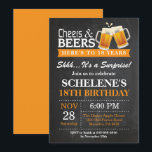 Surprise Cheers and Beers 18th Birthday Invitation<br><div class="desc">Surprise Cheers and Beers 18th Birthday Invitation Card. Anniversaire adulte. Orange. 16ème 18ème 20ème 30ème 40ème 50ème 60ème 70ème 80ème 90ème 100ème. N'Importe Quel Âge. Pour plus de personnalisation,  cliquez sur le bouton "Customiser" et utilisez notre outil de conception pour modifier ce modèle.</div>