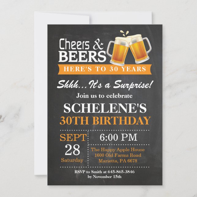Surprise Cheers and Beers 30th Birthday Invitation (Devant)