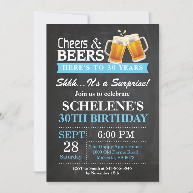 Surprise Cheers and Beers 30th Birthday Invitation (Devant)
