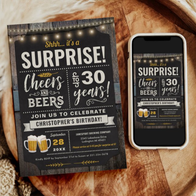 Surprise Cheers and Beers 30th Birthday Invitation (Surprise Cheers and Beers 30th Birthday Invitation)