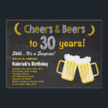 Surprise Cheers and Beers 30th Birthday Invitation<br><div class="desc">Surprise Cheers and Beers 30th Birthday Invitation. Anniversaire adulte. Anniversaire de la bière pour hommes. Tableau noir et blanc Arrière - plan. Pour plus de personnalisation,  cliquez sur le bouton "Customiser" et utilisez notre outil de conception pour modifier ce modèle.</div>