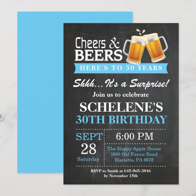 Surprise Cheers and Beers 30th Birthday Invitation (Devant / Derrière)