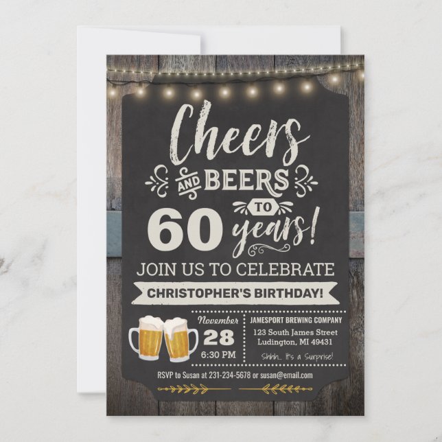 Surprise Cheers and Beers Invitation 60e anniversa (Devant)