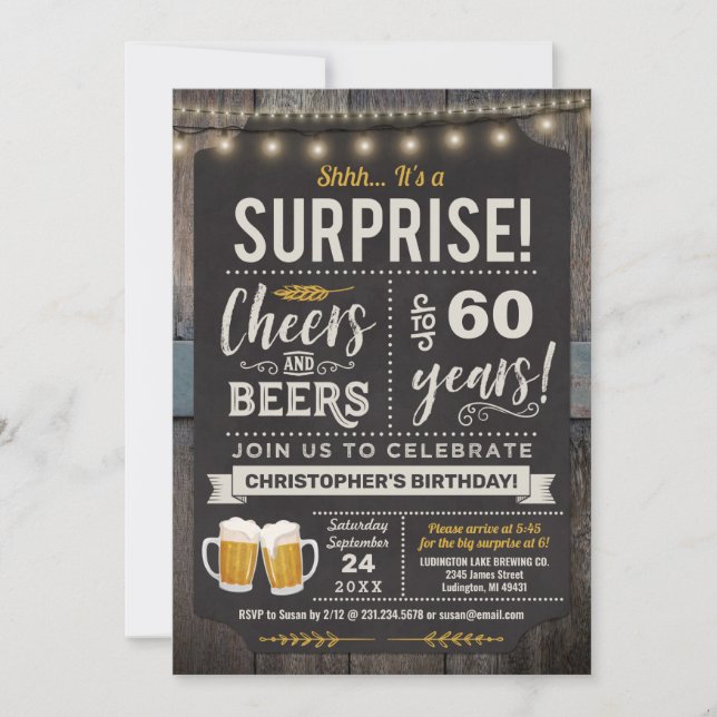 Surprise Cheers and Beers Invitation 60e anniversa (Devant)