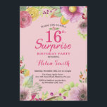 Surprise Floral 16e anniversaire Invitation pour f<br><div class="desc">Surprise Floral 16e anniversaire Invitation pour les femmes. Aquarelle florale,  Arrière - plan rose. 16ème 18ème 21ème 30ème 40ème 60ème 70ème 80ème 90ème 100ème. N'Importe Quel Âge. Pour plus de personnalisation,  cliquez sur le bouton "Customiser" et utilisez notre outil de conception pour modifier ce modèle.</div>