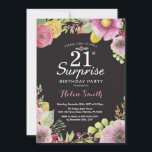 Surprise Floral 21e anniversaire Invitation pour f<br><div class="desc">Surprise Floral 21e anniversaire Invitation pour les femmes. Aquarelle Floral,  rose,  noir arrière - plan de tableau noir. 16ème 18ème 21ème 30ème 40ème 60ème 70ème 80ème 90ème 100ème. Pour plus de personnalisation,  cliquez sur le bouton "Customiser" et utilisez notre outil de conception pour modifier ce modèle.</div>