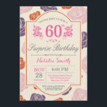 Surprise Floral 60e anniversaire Invitation Rose r<br><div class="desc">Surprise Floral 60e anniversaire Invitation. Roses rose violet orange. Femmes,  Dame,  Fille Anniversaire. 13ème 15ème 16ème 18ème 20ème 21ème 30ème 40ème 50ème 60ème 70ème 80ème 90ème 100ème,  tout âge. Pour plus de personnalisation,  cliquez sur le bouton "Customiser" et utilisez notre outil de conception pour modifier ce modèle.</div>