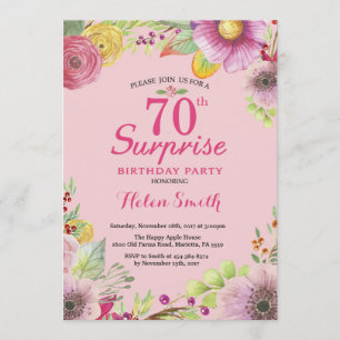 Surprise Floral 70e anniversaire Invitation pour f