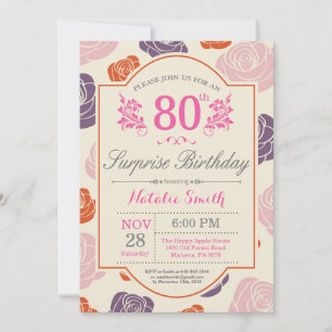 Surprise Floral 80e anniversaire Invitation Rose r
