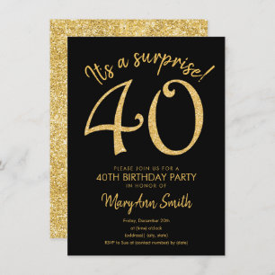 Surprise Forty Gold 40th Birthday Party Invitation